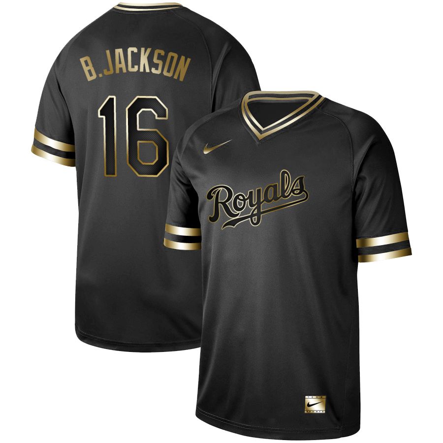 Men Kansas City Royals #16 B.Jackson Nike Black Gold MLB Jerseys